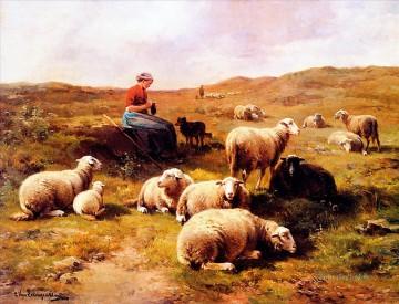 Sheep Shepherd Painting - Leemputten shepherdess